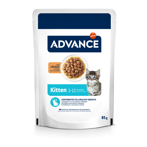 ADVANCE 85g ((Chicken)) Kitten 2-10 months 日常護理濕糧 日常幼貓濕糧 雞肉配方 (AD56444) 85克X12原盒 (適合年齡2至12個月的幼貓, 懷孕或哺乳期的母貓)