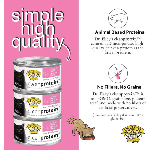 [斷貨中, 未有返貨日期, 可預訂等貨到] Dr.Elsey's Clear Protein Grain-Free Pork Recipe Pate 2.75oz 艾思醫生 簡單蛋白無穀物 全齡貓主食罐 豬肉配方