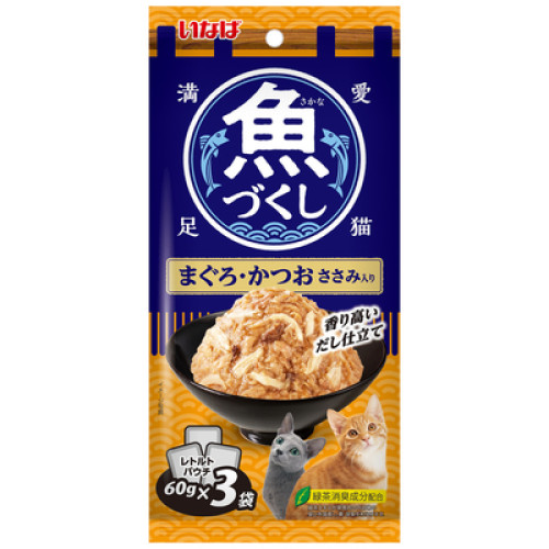 Inaba TCR-173 [魚盛] 吞拿魚+鰹魚 (加雞肉) 袋裝貓濕糧 (60g X3) 