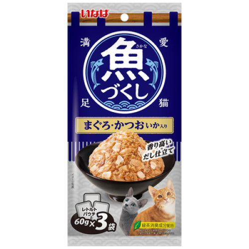 Inaba TCR-175 [魚盛] 吞拿魚+鰹魚 (加魷魚) 袋裝貓濕糧 (60g X3)