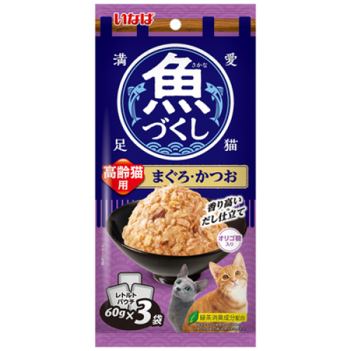 Inaba TCR-177 [魚盛] 吞拿魚+鰹魚 高齡貓 袋裝貓濕糧 (60g X3) 