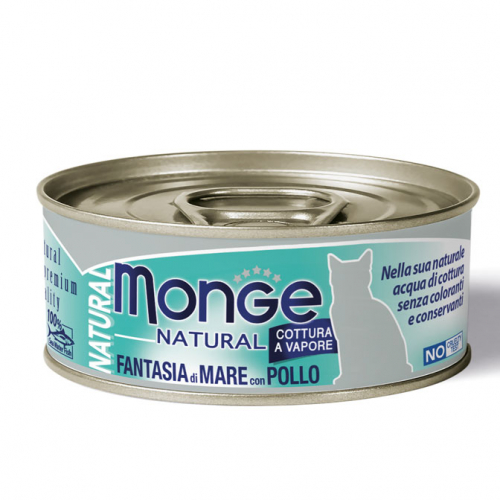 Monge Natural - [[FANTASIA di MARE con POLLO]] Seafood Mixed with Chicken 80g 貓罐頭 海鮮雜燴雞肉 成貓配方 (湖水綠) MO7269 (新舊包裝隨機) 