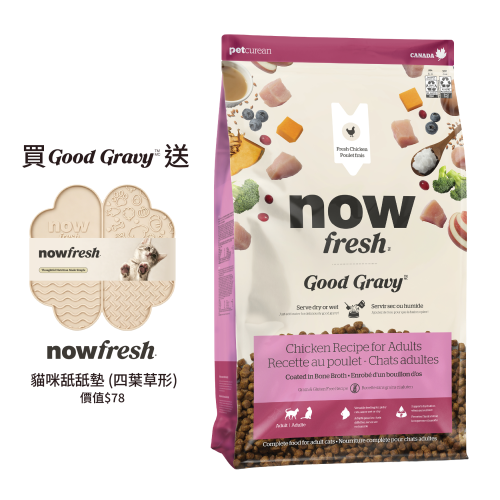 (只有3件) 凡購買 NOW FRESH ((Good Gravy)) 系列貓乾糧 {3LB/8LB一包} 即送 NOW FRESH 貓咪舐舐墊一張 (每人限取一份, 需放入購物車提交訂單) 數量有限, 送完即止, 不設退換 (價值$78) (只有3件) 凡購買 NOW FRESH ((Good Gravy)) 系列貓乾糧 {3LB/8LB一包} 即送 NOW FRESH 貓咪舐舐墊一張 (每人限取一份, 需放入購物車提交訂單) 數量有限, 送完即止, 不設退換 (價值$78)