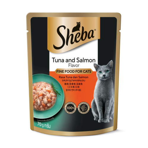 (新包裝) SHEBA POUCH SAA004 Tuna & Salmon 70g 鮮饌包 袋裝貓濕糧 吞拿魚及三文魚 70g (10403049)