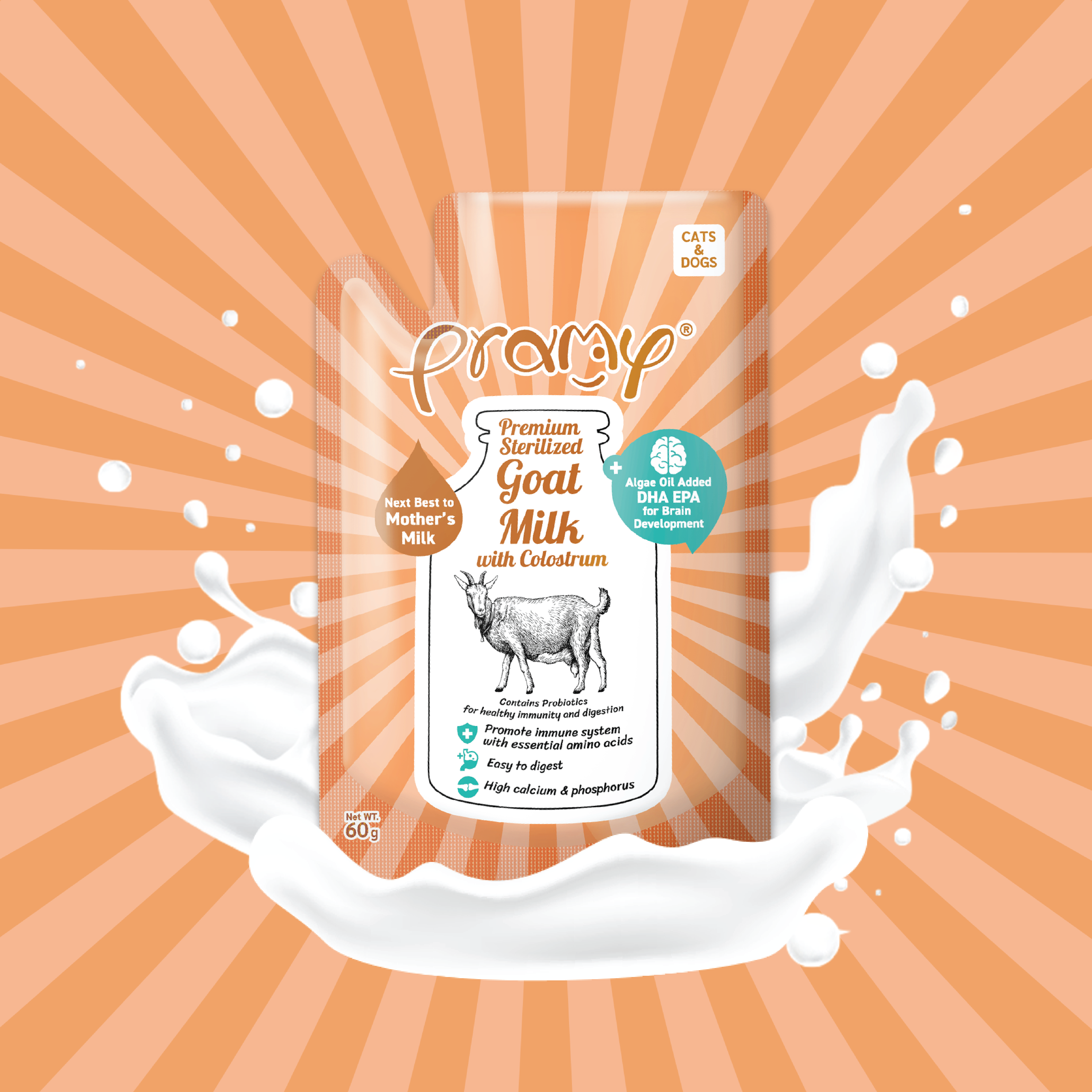Produit Ramy Milk Pramy 60g Goat Milk with Colostrum ((Algae Oil)) Cats & Dogs 貓犬濕包 滅菌山羊奶 ...